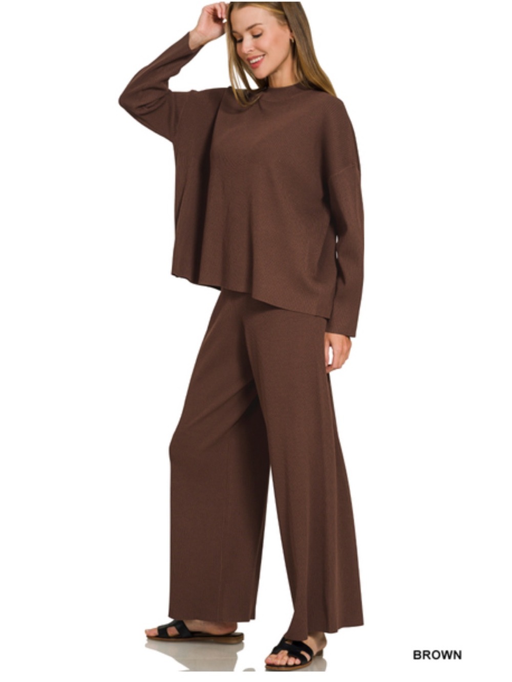 346 ❤️ ZENANA VISCOSE Brown SWEATER TOP & PANTS 2PCS SET